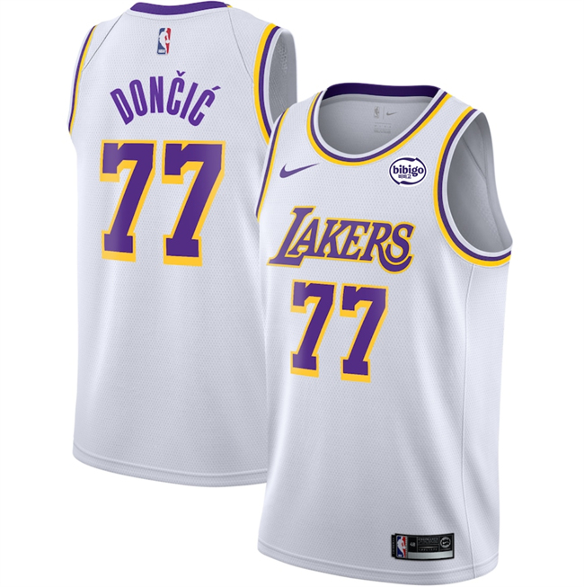 Men's Los Angeles Lakers #77 Luka Dončić White 2025 Association Edition Stitched Basketball Jersey